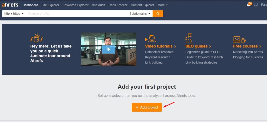 add project to ahrefs webmaster 