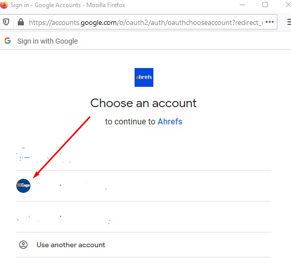 choose Gmail account to set ahrefs webmaster tool