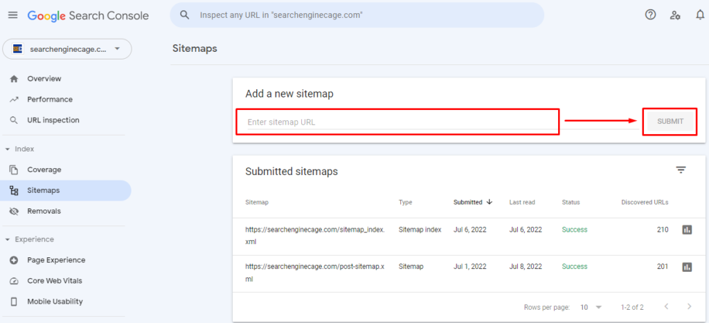 Google Search Console - Submit Sitemap 