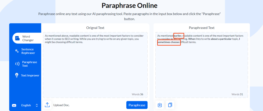 paraphrase tool example