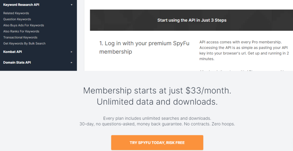 SpyFu Keyword Research API Cost
