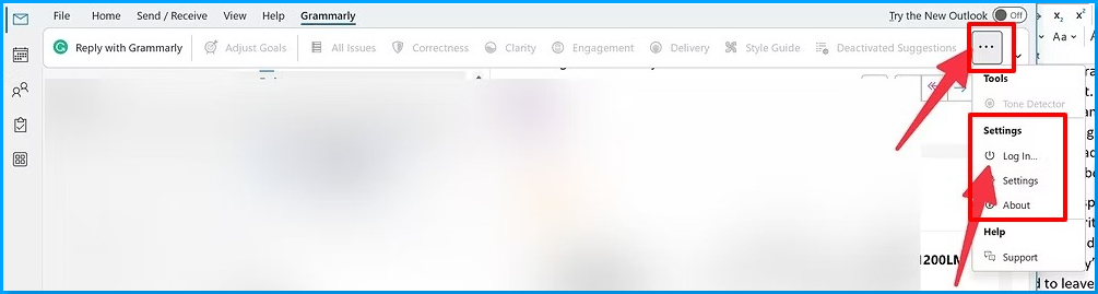 Select the three dots option at the right side of the Window, and choose Log in