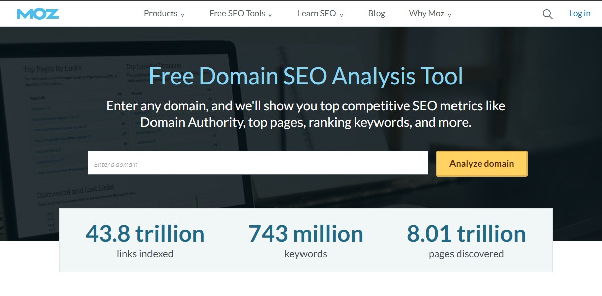 moz domain analysis tool to check DA and PA of the domains
